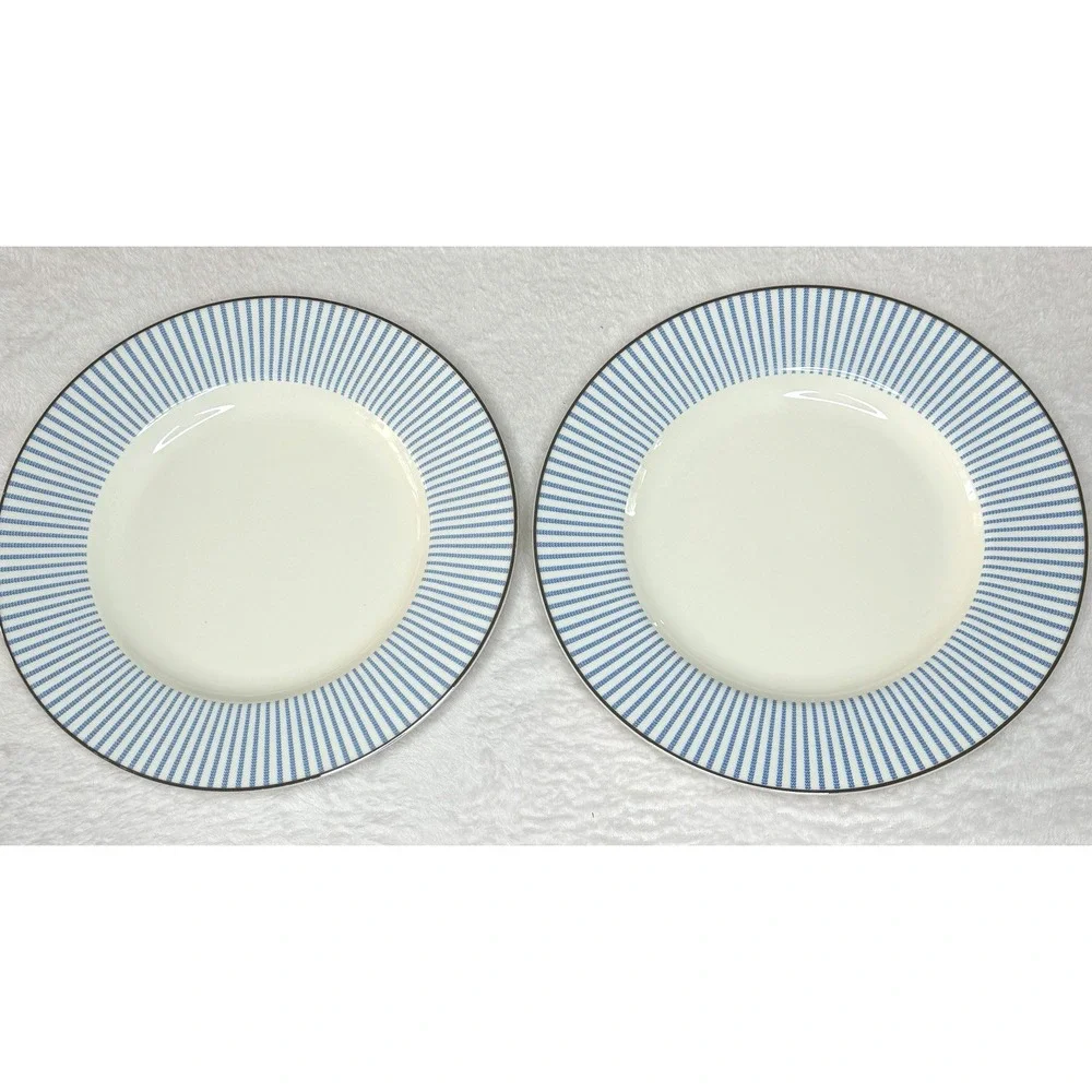 2 KATE SPADE Laurel Street Lenox Blue Stripe Salad Plates 9.5